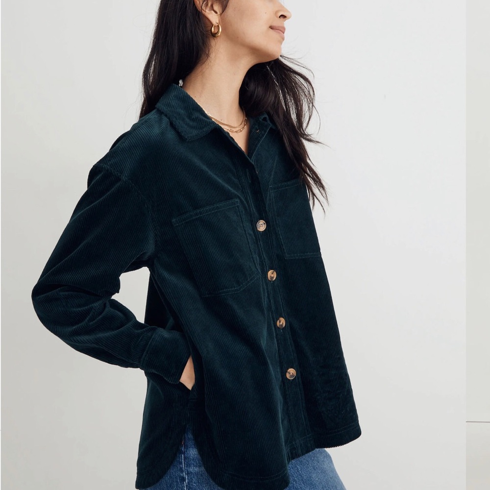 Madewell Corduroy Kentwood Oversized Shirt-Jacket Dark Green Size M - Picture 2 of 8
